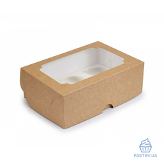 Коробка для 6х Капкейків з віконцем крафт 255×190×100мм (Vals)