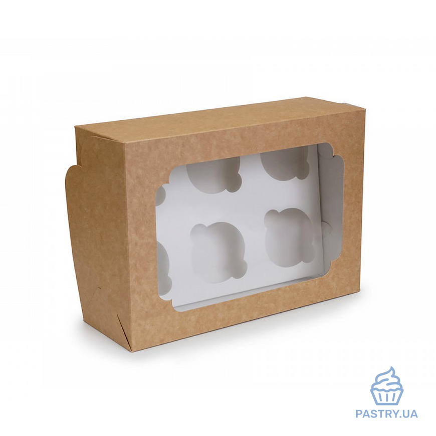 Коробка для 6х Капкейков с окошком крафт 255×190×100мм (Vals)