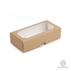 Коробка для Зефіру та інших десертів з віконцем 200×100×50мм крафт (Vals)