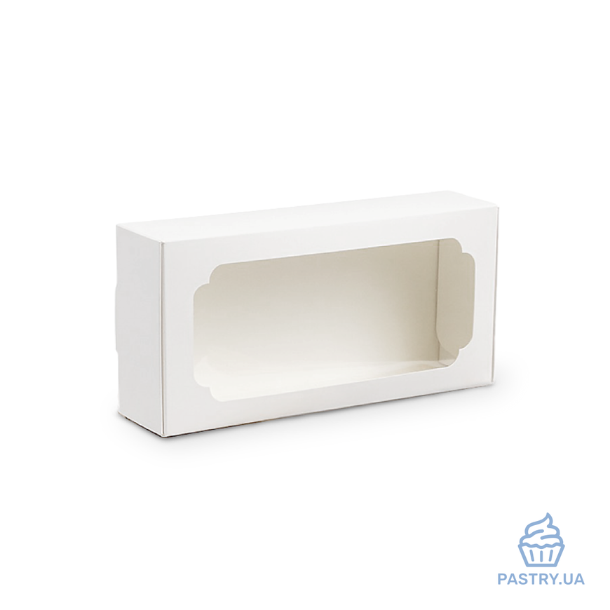 Коробка для Зефіру та інших десертів з віконцем 200×100×50мм біла (Vals)