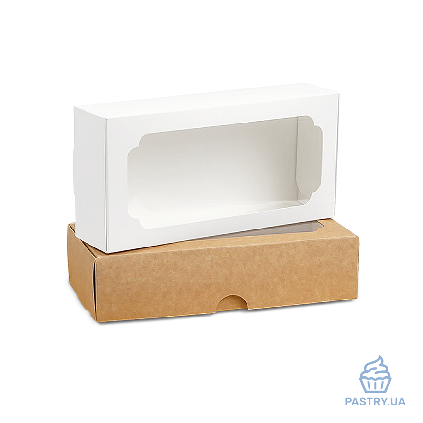 Коробка для Зефира и других десертов с окошком 200×100×50мм белая (Vals)