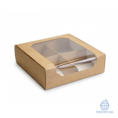 Коробка для Зефіру та інших десертів з віконцем 200×200×60мм крафт (Vals)