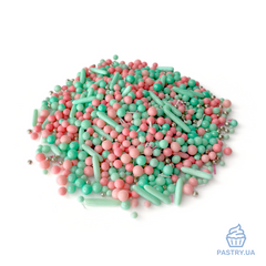 Сахарный декор Микс "Мятная Карамель" – зеление, розовые и серебряные шарики и палочки (S&D pearls), 50г