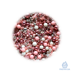 Сахарный декор Микс "Нежность" – белые, серебряные и розовые шарики, палочки и снежинки (S&D pearls), 200г