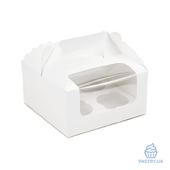 Коробка для 4х Капкейков с окошком и ручками белая 170×170×85мм (Vals)