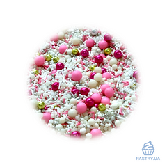 Цукровий декор Мікс "Рожеві Мрії" – білі, золоті, рожеві та срібні кульки (S&D pearls), 200г