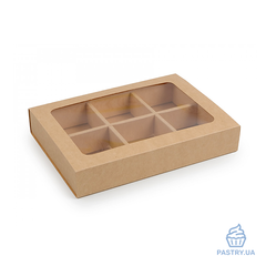 Коробка для Моти на 6 секций с окошком 215×155×35мм крафт (Vals)