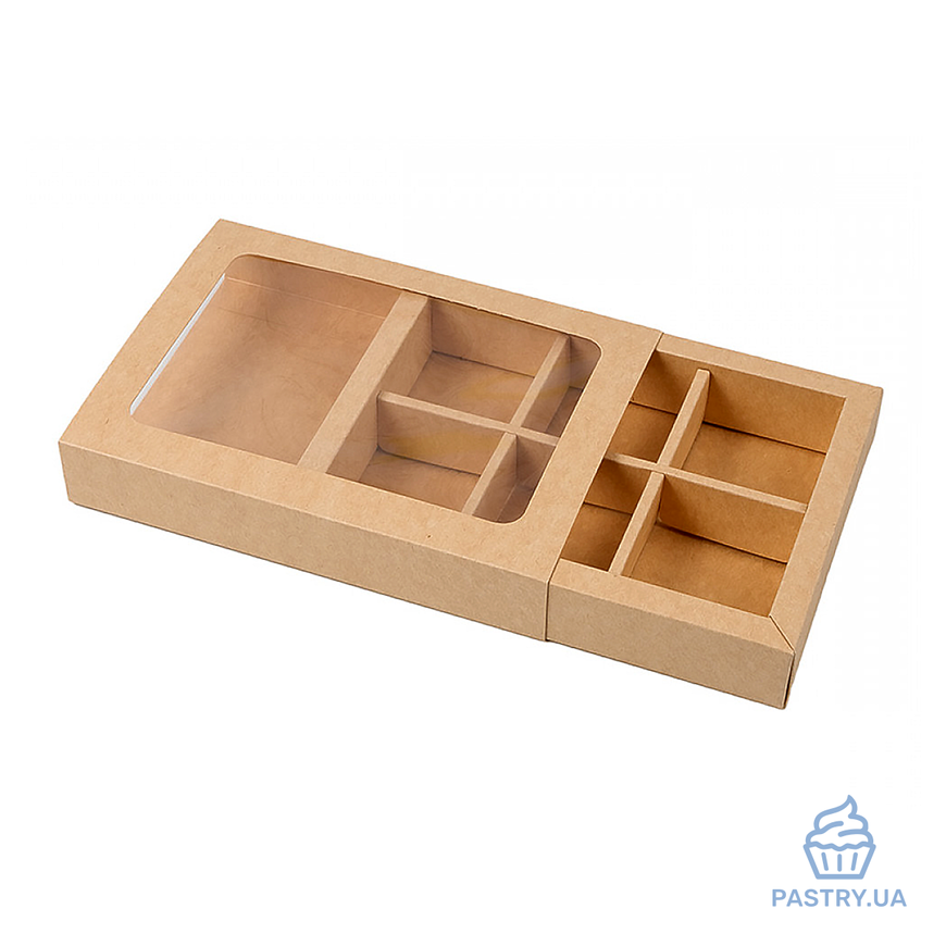 Коробка для Моти на 6 секций с окошком 215×155×35мм крафт (Vals)