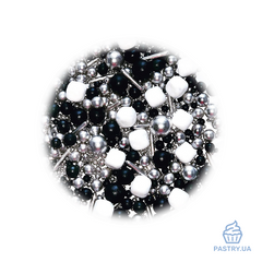 Sugar Decor mix of white, black & silver balls, sticks & cubes (S&D pearls), 200g
